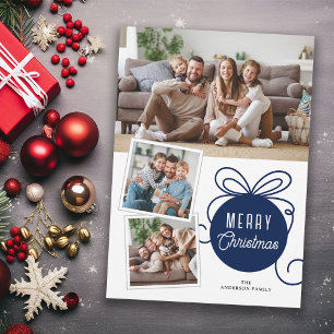 Cartes Pour Fêtes Annuelles Ornement d'arbre bleu Joyeux Noël 3 Photos