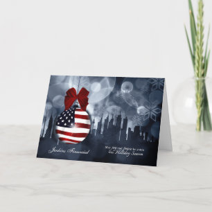 Cartes Pour Fêtes Annuelles Ornement de drapeau américain et Noël de l'horizon