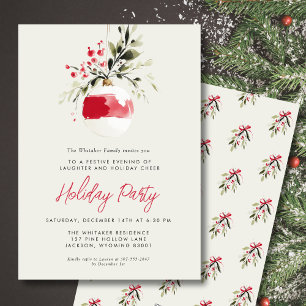 Cartes Pour Fêtes Annuelles Ornement de Noël à l'aquarelle minimaliste moderne