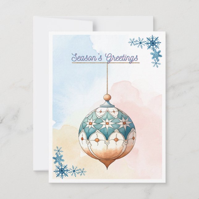 Cartes Pour Fêtes Annuelles Ornement de Noël à l'aquarelle Saison 'salutations (Devant)