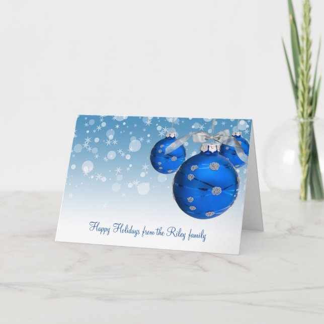 Cartes Pour Fêtes Annuelles Ornement de Noël bleu (Devant)