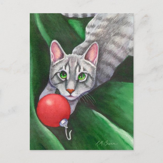 Cartes Pour Fêtes Annuelles Ornement de Noël de chat gris (Devant)