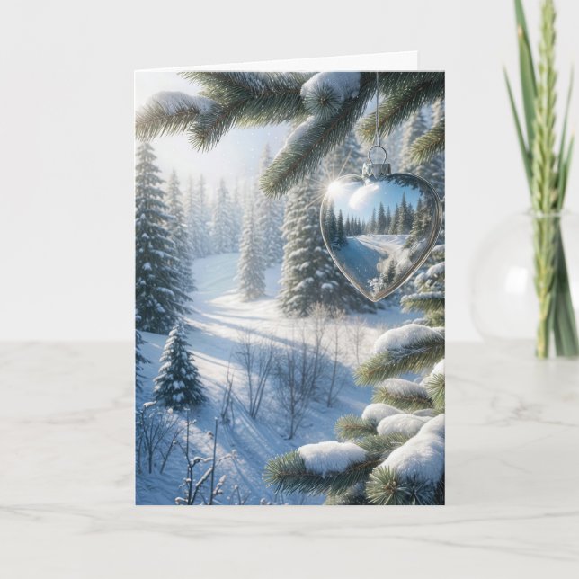 Cartes Pour Fêtes Annuelles Ornement de Noël du coeur d'hiver (Devant)