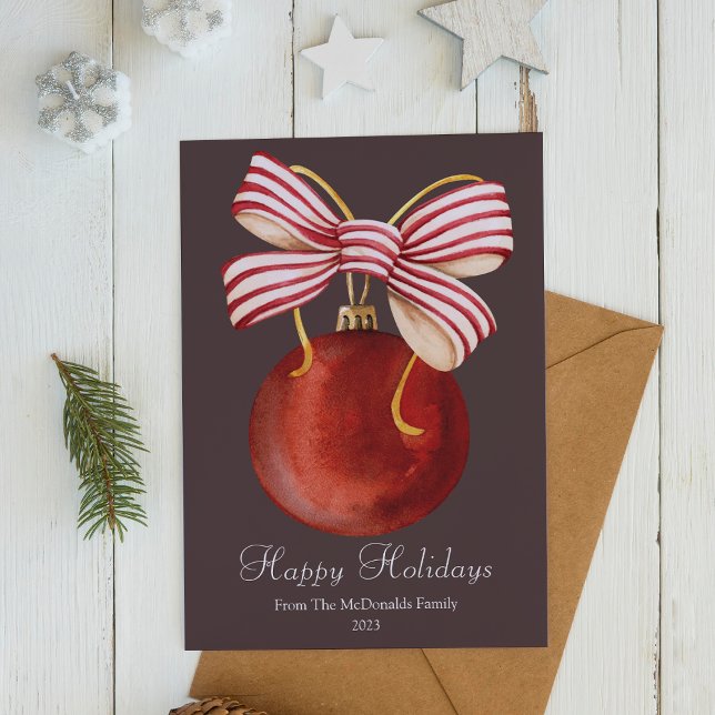 Cartes Pour Fêtes Annuelles Ornement de Noël plat boule rouge élégant (Créateur téléchargé)