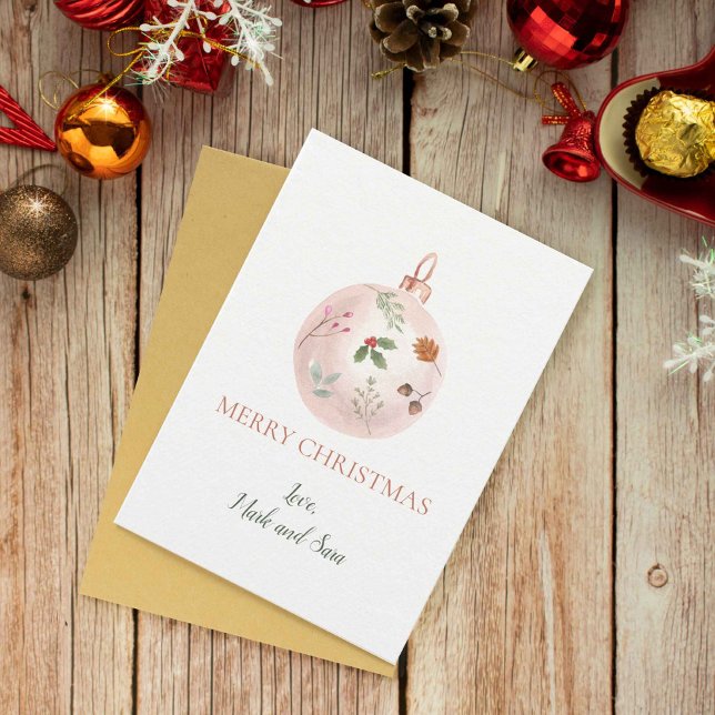 Cartes Pour Fêtes Annuelles Ornement de Noël rose avec Accent Botanique (Créateur téléchargé)