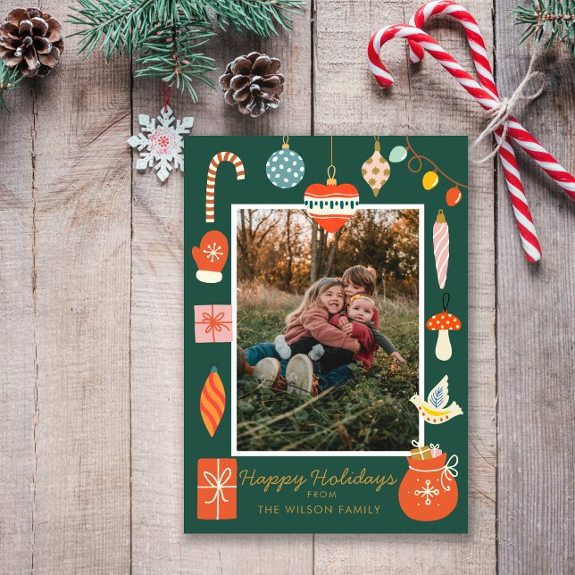 Cartes Pour Fêtes Annuelles Ornement Joyeux Noël Photo de Famille Mignonne (Créateur téléchargé)