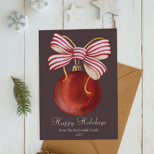 Cartes Pour Fêtes Annuelles Ornement plat de Noël boule rouge élégant