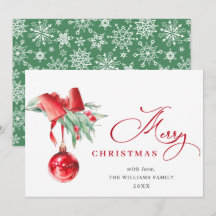 Ornement Rouge Élégant Joyeux Noël Message