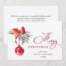 Ornement Rouge Élégant Joyeux Noël Message