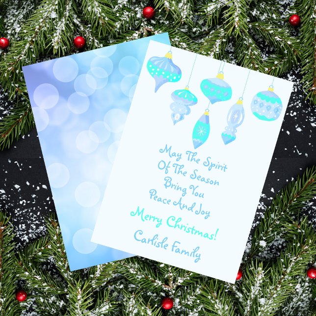 Cartes Pour Fêtes Annuelles Ornement vintage Ice Blue Spirit Noël (Spirit Of The Season Retro Ice Blues Ornaments Holiday Card)