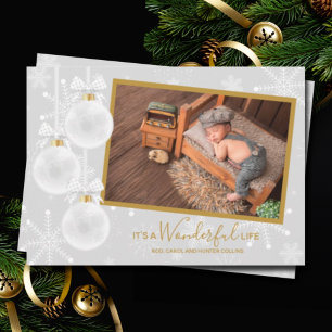Cartes Pour Fêtes Annuelles Ornements blancs Annonces de naissance de Noël