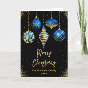 Cartes Pour Fêtes Annuelles Ornements Bleus et Dorés Joyeux Noël