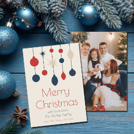 Cartes Pour Fêtes Annuelles Ornements Bleus Rouges Rétro Photo de Noël
