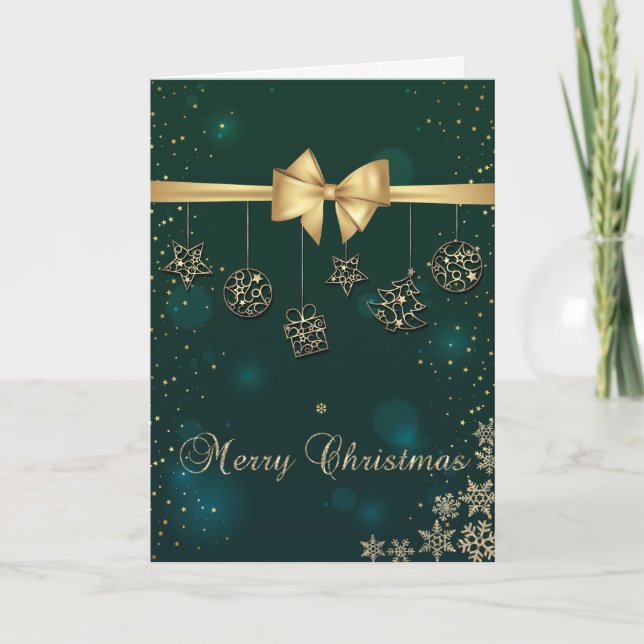 Cartes Pour Fêtes Annuelles Ornements de Noël d'or, Bow (Devant)