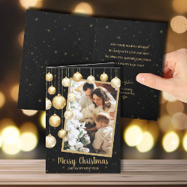 Cartes Pour Fêtes Annuelles Ornements de Noël d'or photo pliée