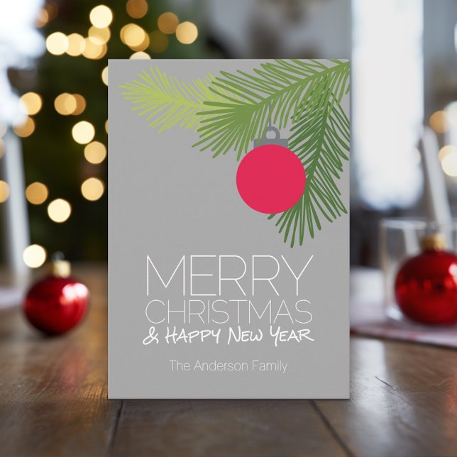 Cartes Pour Fêtes Annuelles Ornements de Noël Joyeux - Non photo (Modern, Minimal Christmas Card with Large Ornament)