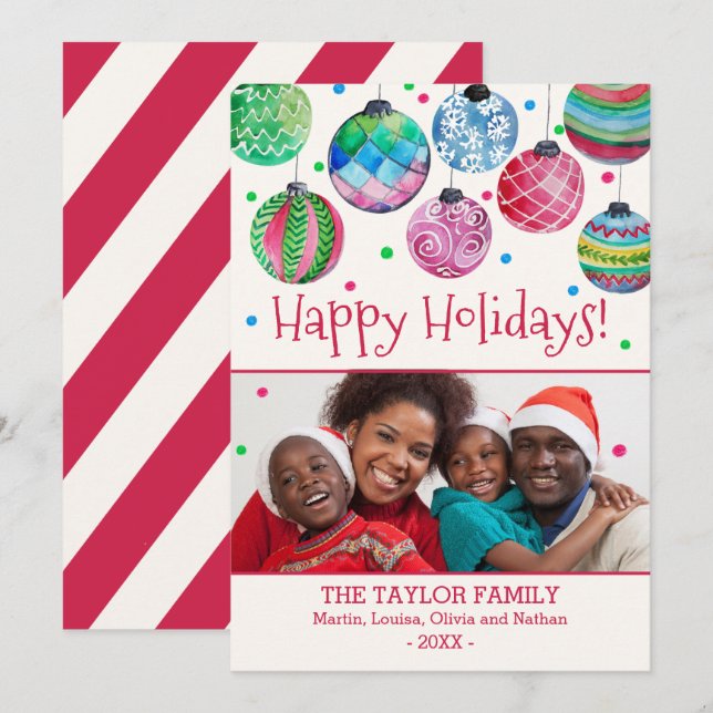 Cartes Pour Fêtes Annuelles Ornements de Noël Photo (Devant / Derrière)