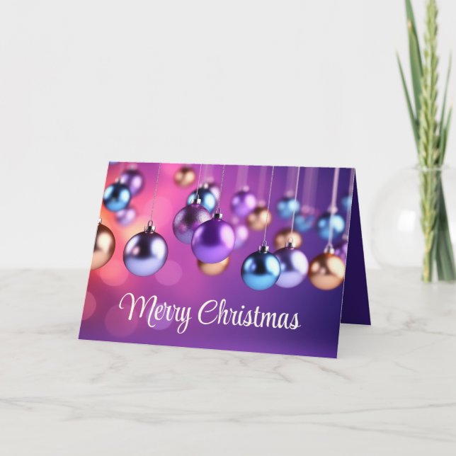 Cartes Pour Fêtes Annuelles Ornements de Noël pourpres (Devant)