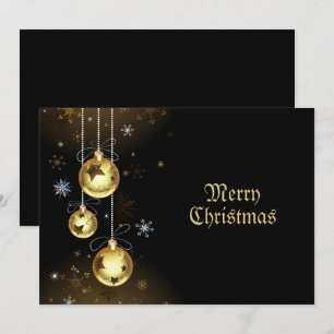Cartes Pour Fêtes Annuelles Ornements dorés de Noël Étoiles brillantes Noir