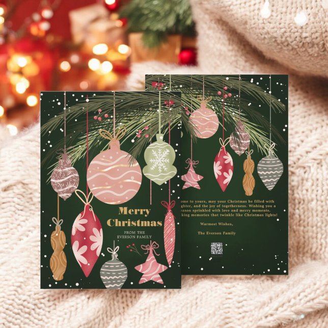 Cartes Pour Fêtes Annuelles Ornements festifs Joyeux Illustrations de Noël (Festive Ornaments Merry Christmas Illustrations Holiday Card)