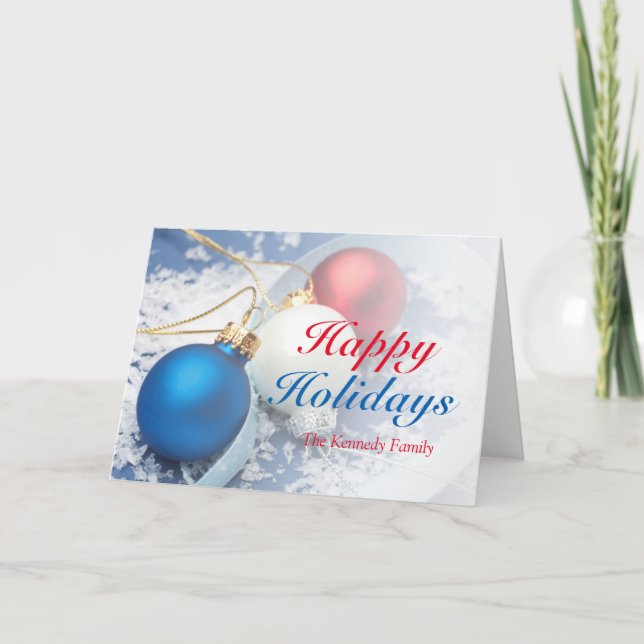 Cartes Pour Fêtes Annuelles Ornements rouges, blancs et bleus de Noël (Devant)