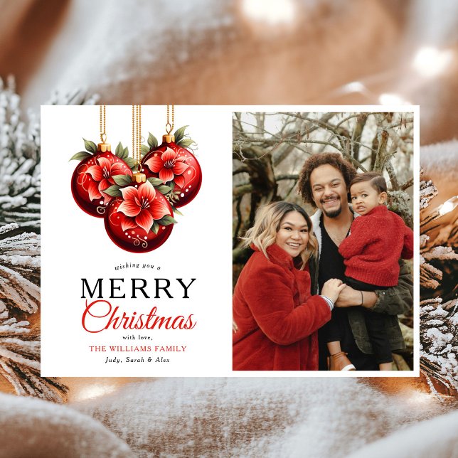 Cartes Pour Fêtes Annuelles Ornements rouges modernes Joyeux Noël Photo (Créateur téléchargé)