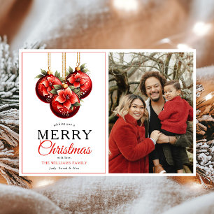 Cartes Pour Fêtes Annuelles Ornements rouges modernes Joyeux Noël Photo