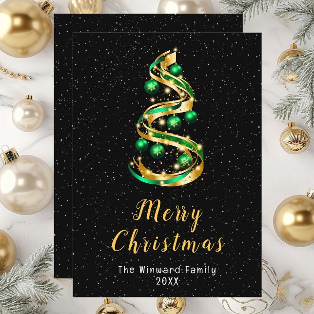 Cartes Pour Fêtes Annuelles Ornements verts et or Joyeux Noël (Créateur téléchargé)