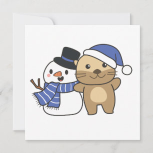 Cartes Pour Fêtes Annuelles Otter Avec Snowman En Hiver Pour Noël
