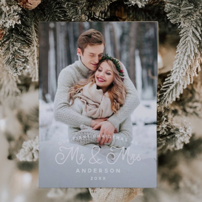 Cartes Pour Fêtes Annuelles Our First Christmas Mr et Mme Wedding Photo (Créateur téléchargé)