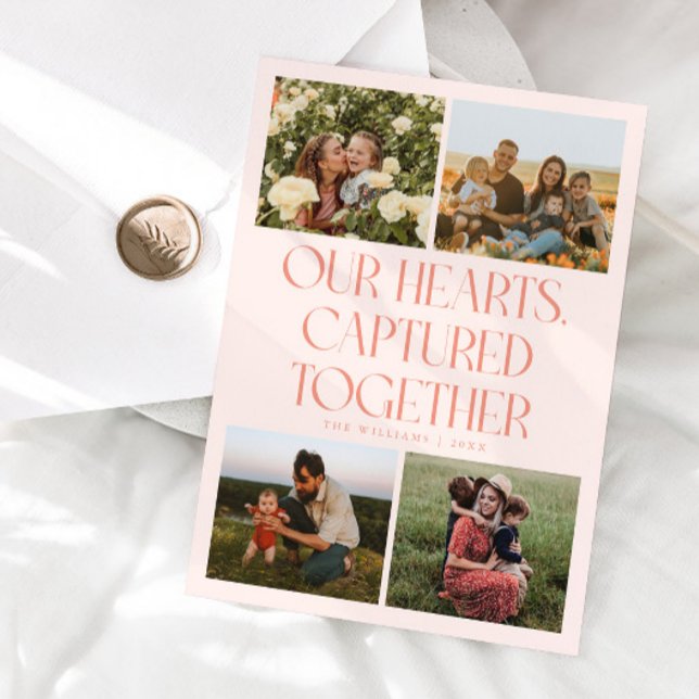 Cartes Pour Fêtes Annuelles Our Hearts Peach Multi Photo Valentines Day  (Créateur téléchargé)
