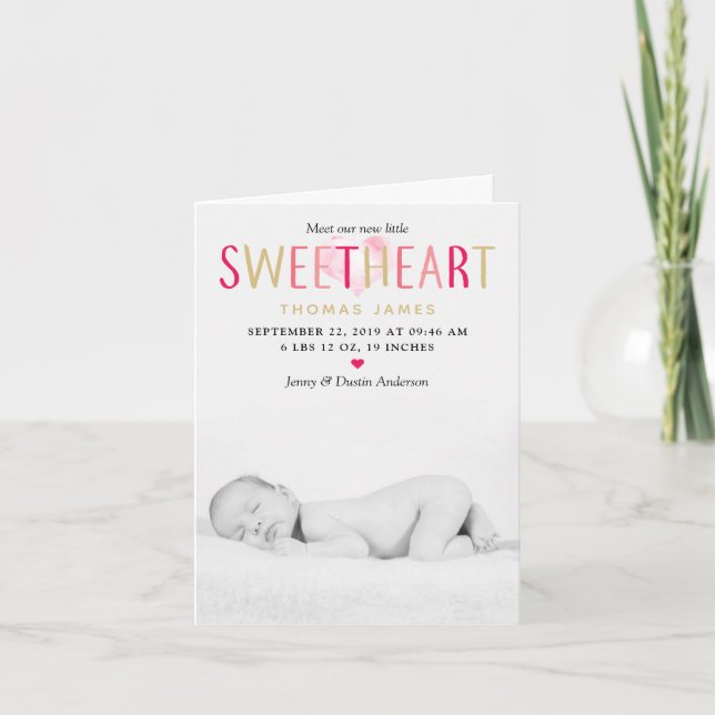 Cartes Pour Fêtes Annuelles Our Little Sweetheart Photo Birth Announcement (Devant)