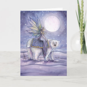 Cartes Pour Fêtes Annuelles Ours blanc de Noël d'équitation féerique mystique