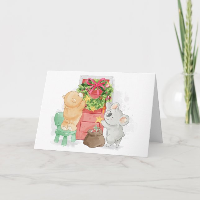 Cartes Pour Fêtes Annuelles Ours Brown doux Noël à l'ours Koala (Devant)