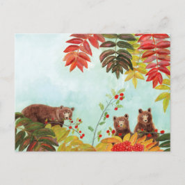 Cartes Pour Fêtes Annuelles Ours Brown Mangeant Baies Rowan Rouge
