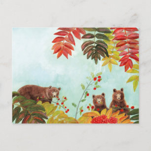 Cartes Pour Fêtes Annuelles Ours Brown Mangeant Baies Rowan Rouge