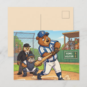 Cartes Pour Fêtes Annuelles Ours de dessin animé jouant au baseball