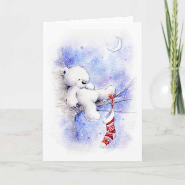 Cartes Pour Fêtes Annuelles Ours De Noël Dans Un Arbre (Devant)