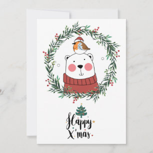 Cartes Pour Fêtes Annuelles Ours De Noël Et Oiseau De Père Noël