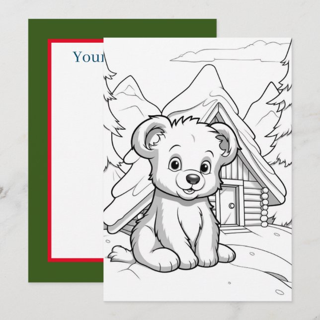 Cartes Pour Fêtes Annuelles Ours de Noël festif ajouter le message (Devant / Derrière)