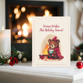 Cartes Pour Fêtes Annuelles Ours d'hiver douillet avec cheminée Cheval de Noël