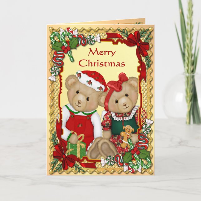 Cartes Pour Fêtes Annuelles Ours doux de Noël - vers à l'intérieur (Devant)