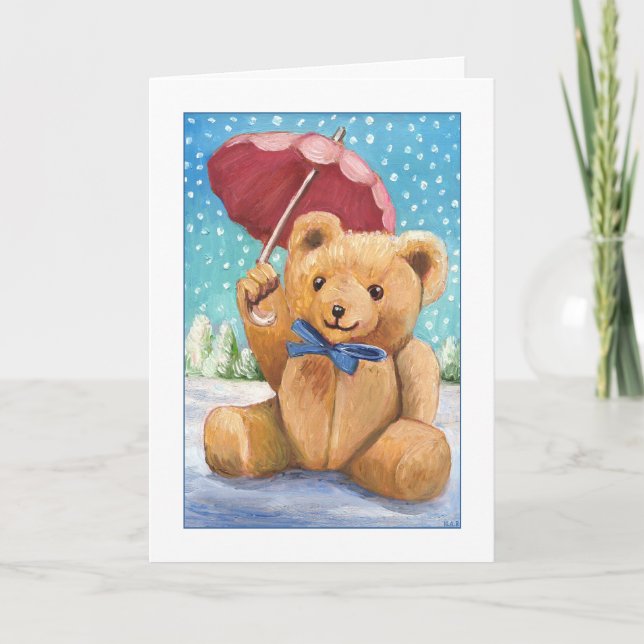 Cartes Pour Fêtes Annuelles Ours en peluche avec Parasol Noël (Devant)