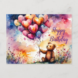 Cartes Pour Fêtes Annuelles Ours en peluche d'anniversaire avec ballons en for