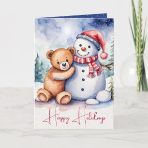 Cartes Pour Fêtes Annuelles Ours en peluche de Noël avec Snowman