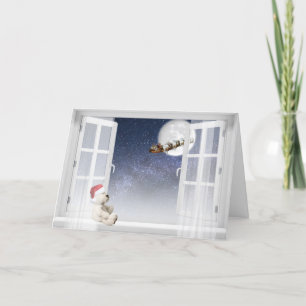 Cartes Pour Fêtes Annuelles Ours en peluche de Noël dans la fenêtre