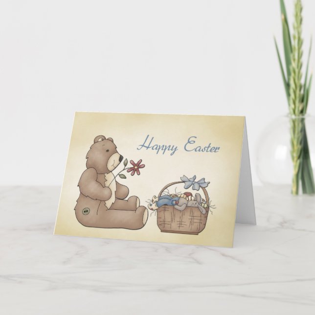 Cartes Pour Fêtes Annuelles Ours en peluche de Pâques, panier (Devant)
