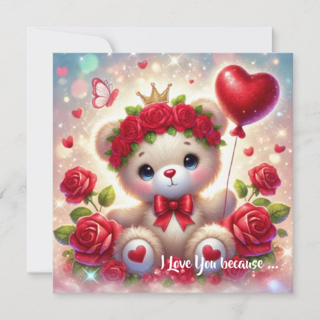 Cartes Pour Fêtes Annuelles Ours en peluche mignon Valentine au coeur rouge (Devant)