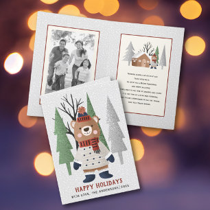 Cartes Pour Fêtes Annuelles Ours et arbres d'hiver photo de Noël pliée