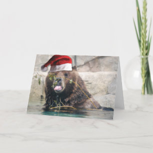 Cartes Pour Fêtes Annuelles Ours grizzli dans un chapeau de Père Noël